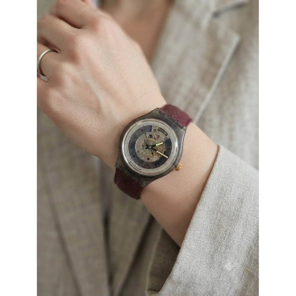 Swatch Rubin Sam100 Automatic Watch Leather Swiss Made Vintage 1991 Deadstock